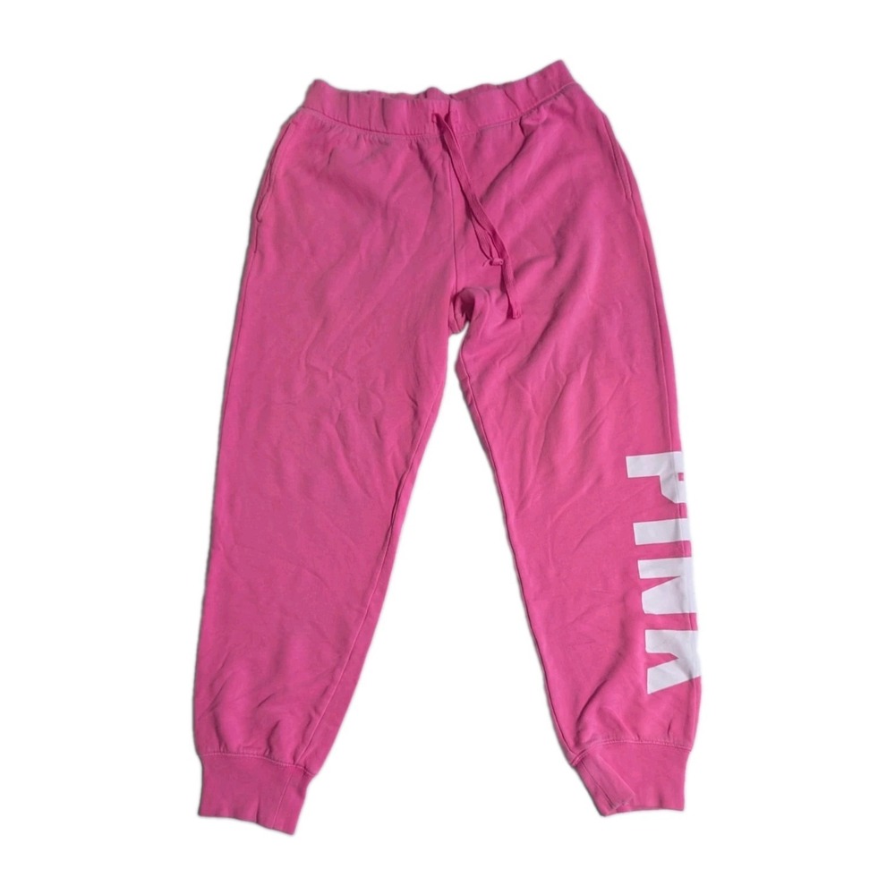 Victoria's Secret PINK Women's Medium Hot Pink Logo Fleece Jogger Sweatpants
